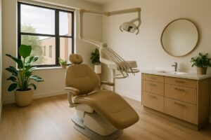 Welcoming family dental consultation room with a comfortable chair and natural light