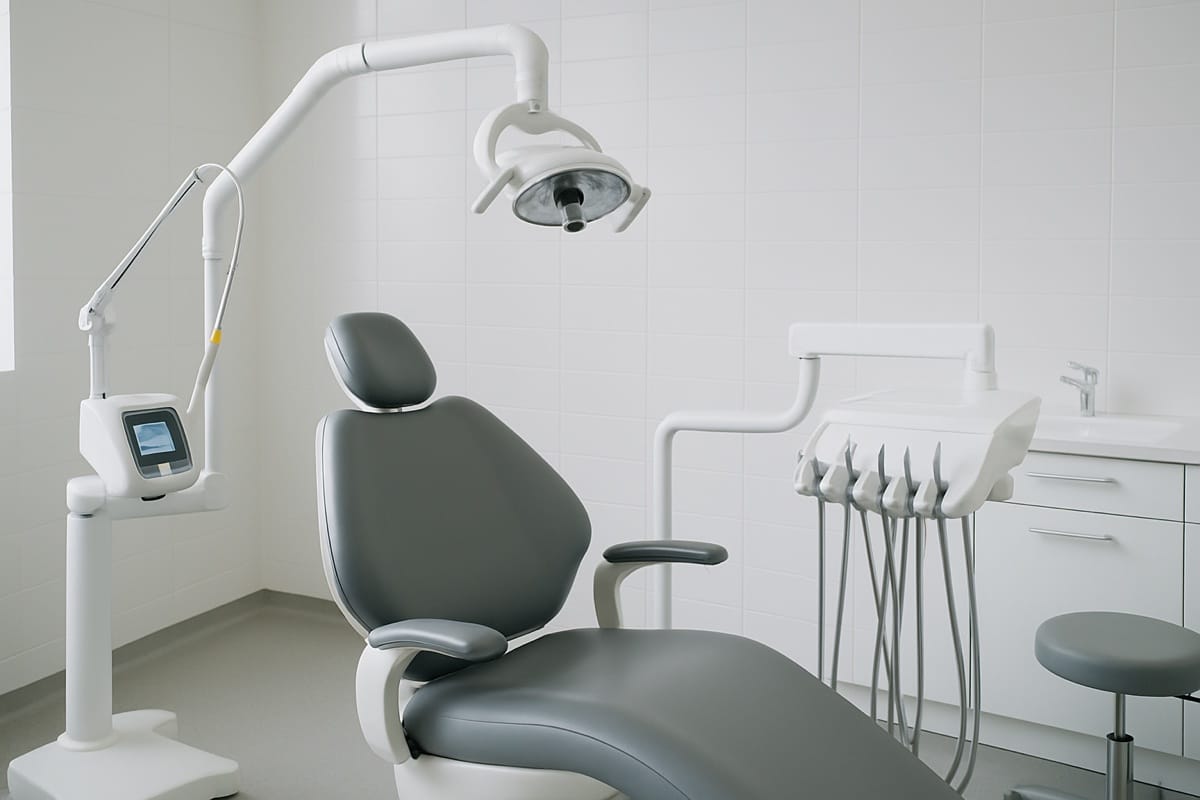 Modern periodontal operatory with a soft tissue laser device and patient chair