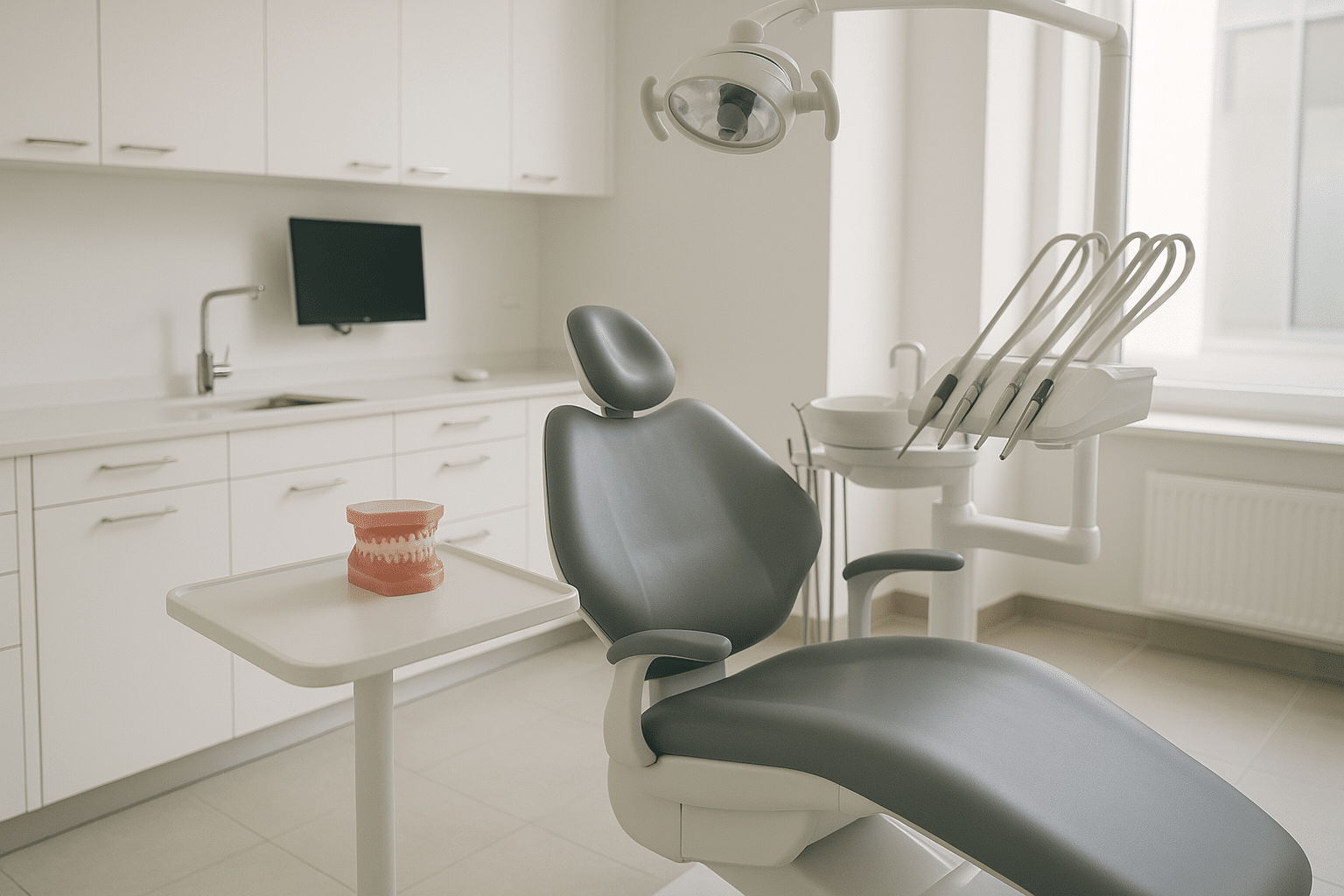 Modern dental consultation room with orthodontic models