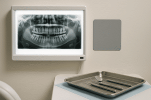 Dental x-ray light box with a blank panoramic film mount