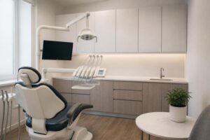 Clean dental treatment room prepared for a gum health assessment