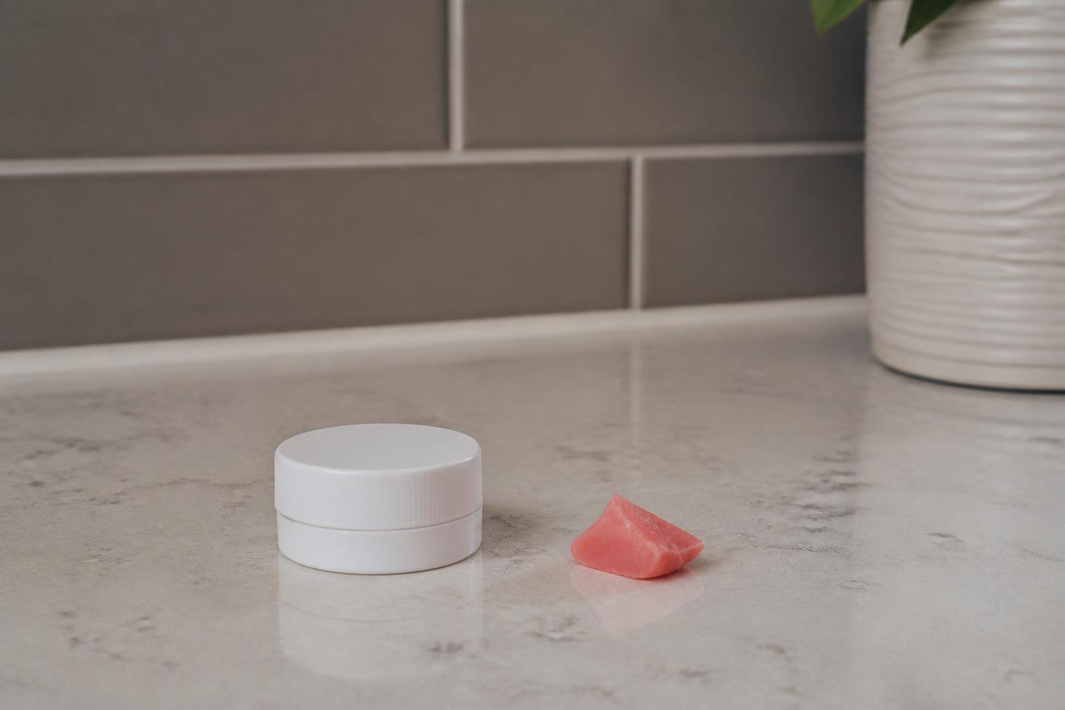 Small storage container and dental wax used for a lost filling or crown emergency